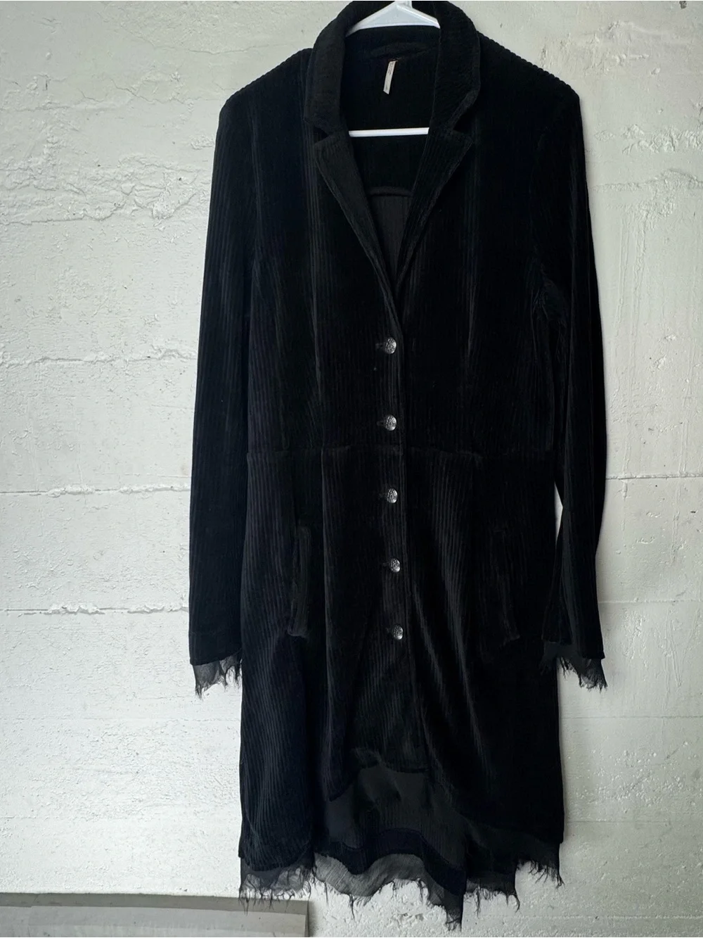 Free People Black‎ Corduroy Ribbed Coat Jacket Rare HTF Whimsigoth Grunge Goth L